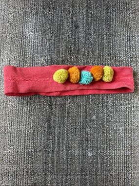 Oilily Coral Pink Headband with Yellow, Orange and Teal Pom-Poms